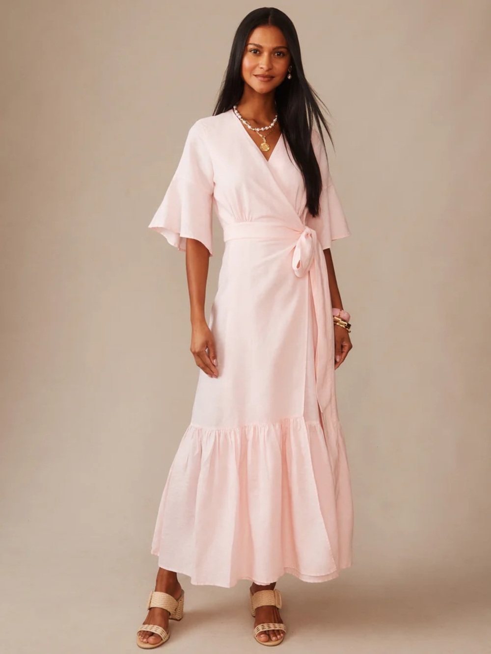 Nwt J. Mclaughlin Linen Blend Blush Pink Wrap Maxi Dress - Size Extra Small